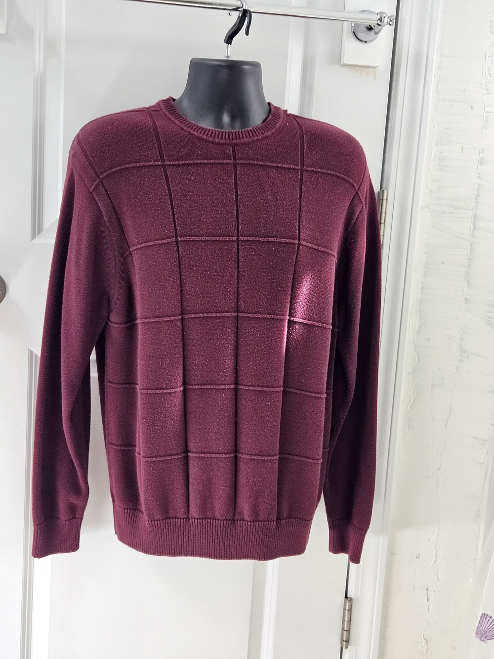 David Taylor Men's LS Crewneck Sweater - Wine - Size Lg